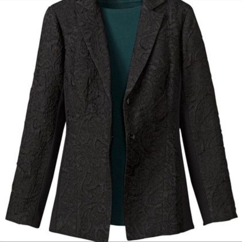 COLDWATER CREEK SHAPED BLK KNIT INSET RIDING JACKET W18